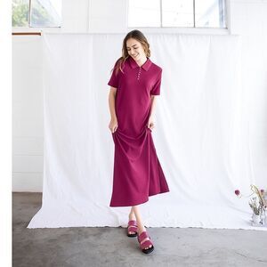 Things Between Rory Dress Magenta Pink Ribbed T Shirt Maxi Snap Loungewear L